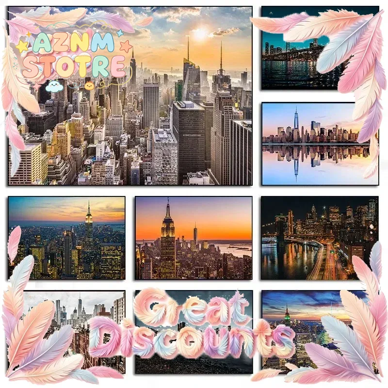 Home Decor New York - 뉴욕시 야경 스카이라인 풍경 네온 건물