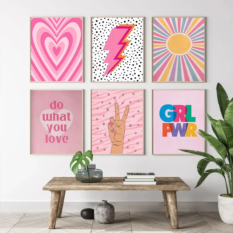 Home Decor Minimal - 추상 핑크 번개 그라데이션 러브 하트