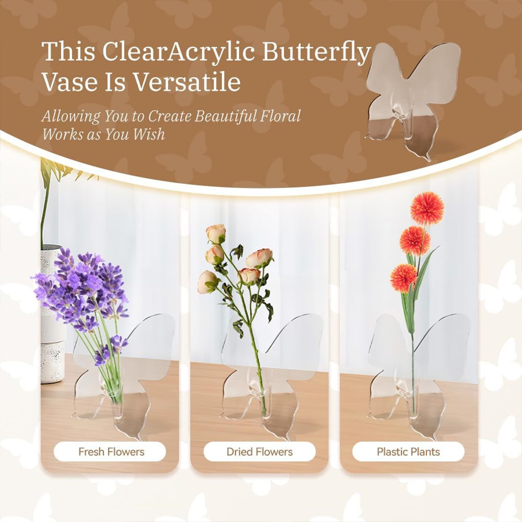 Home Decor Vase - 투명 나비 아크릴 꽃병 입체 꽃꽂이