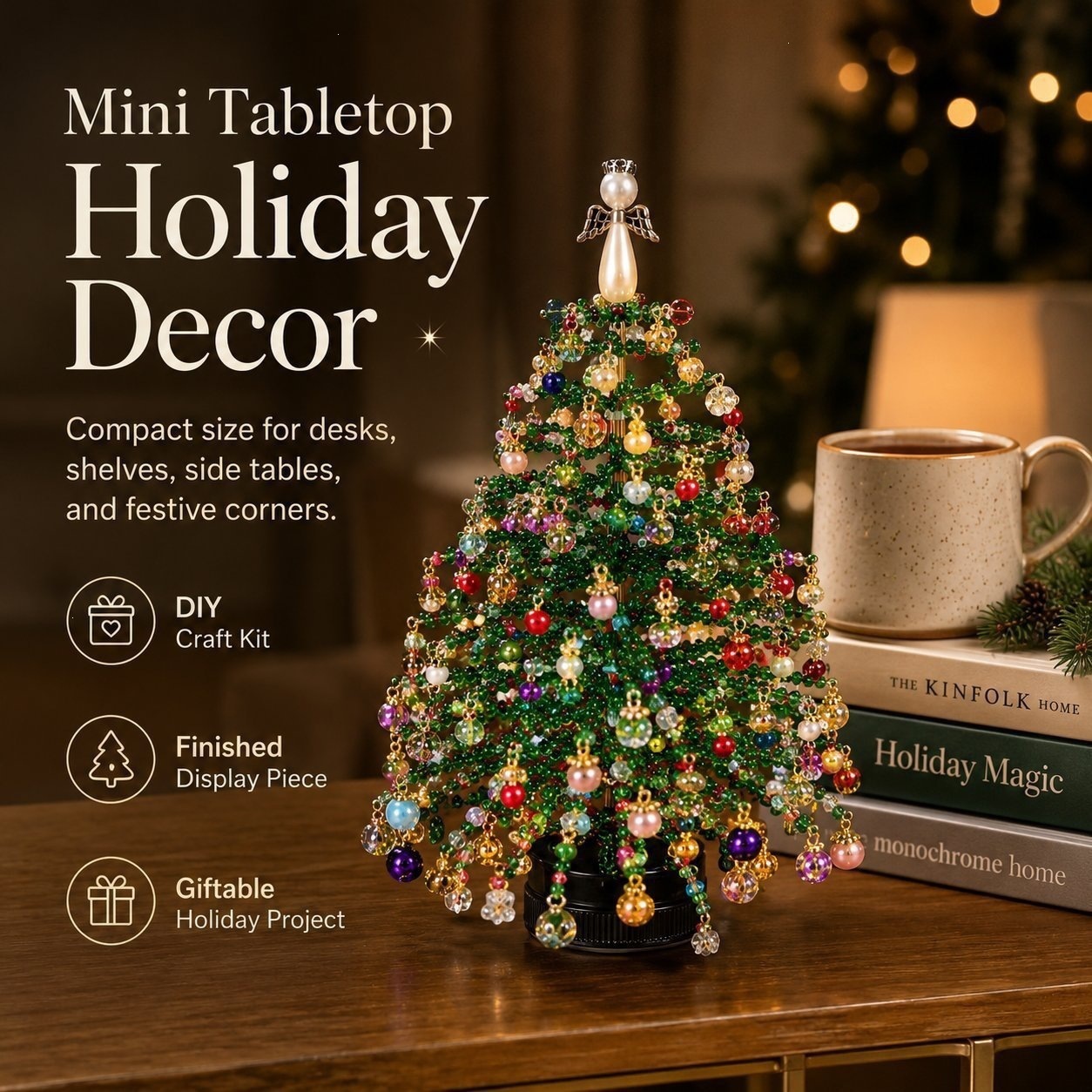 수제 비즈 미니 테이블탑 홀리데이 트리 DIY 키트,  - Home Decor Tree 리뷰 및 가격
