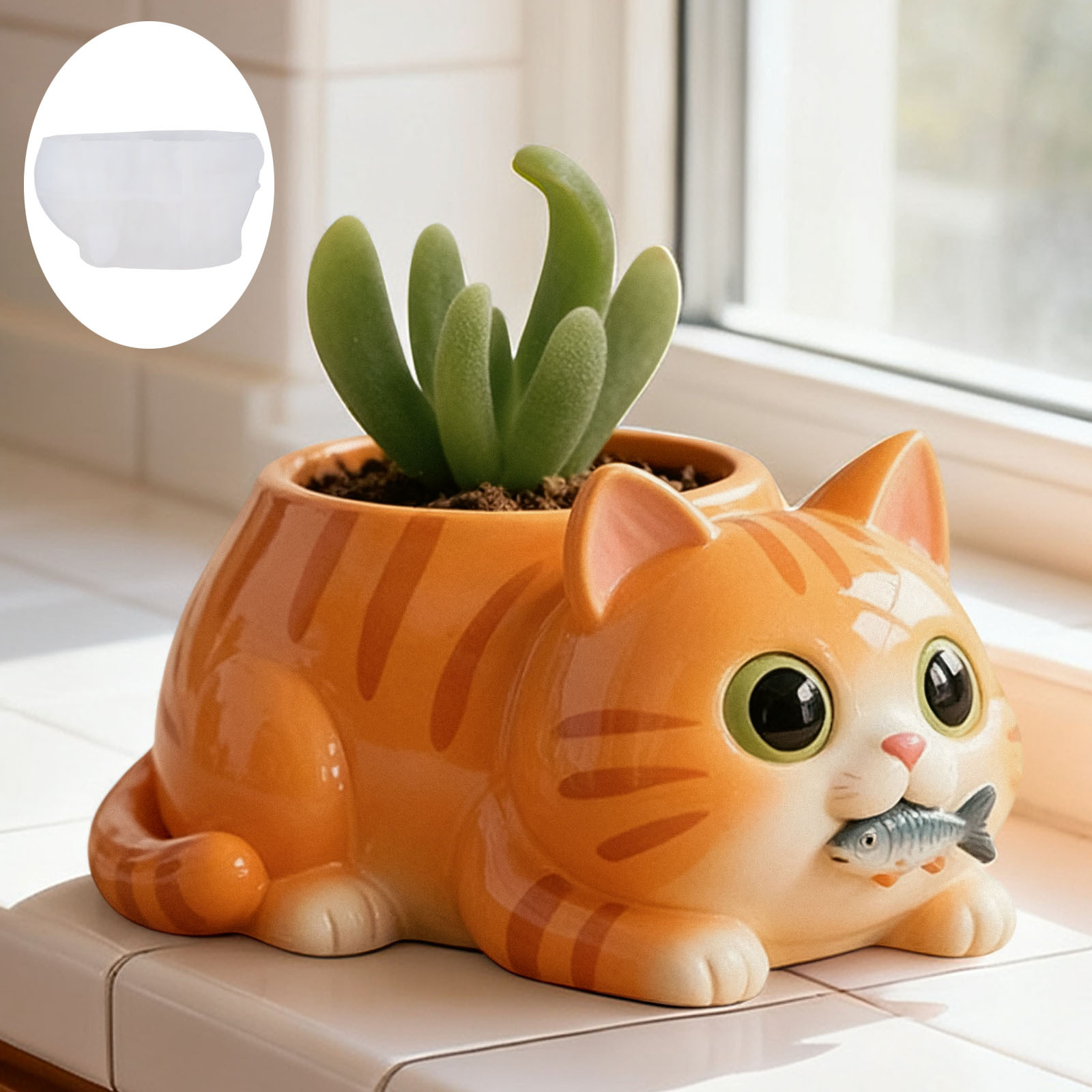 고양이가 물고기를 먹는 화분 실리콘 몰드, 3D 만화  - Succulent Planter Pot 리뷰 및 가격