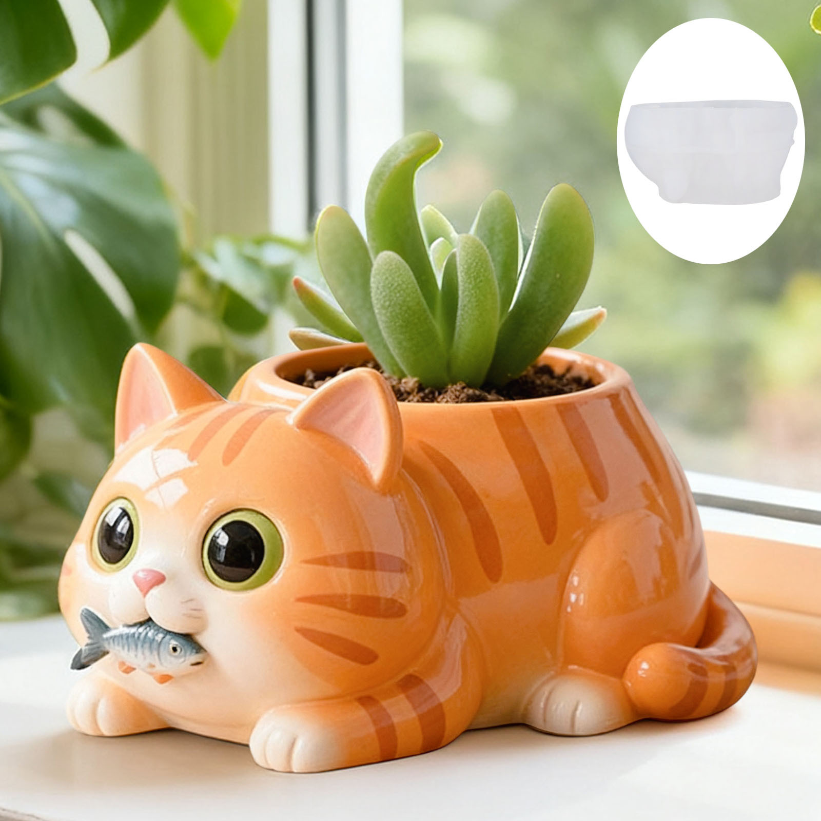 고양이가 물고기를 먹는 화분 실리콘 몰드, 3D 만화  - Succulent Planter Pot 리뷰 및 가격
