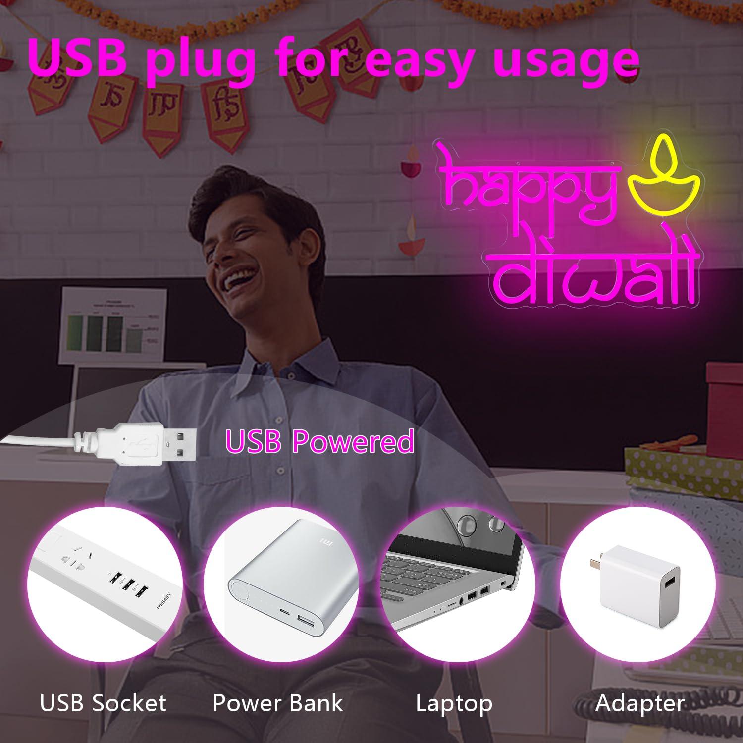 행복한 디왈리 네온사인 USB 전원 LED 디밍 가능  - Home Decor Lighting 리뷰 및 가격