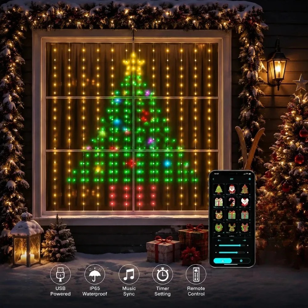 LED 크리스마스 커튼 조명, 색상 변경 가능, 블루투 - Home Decor Lighting 리뷰 및 가격