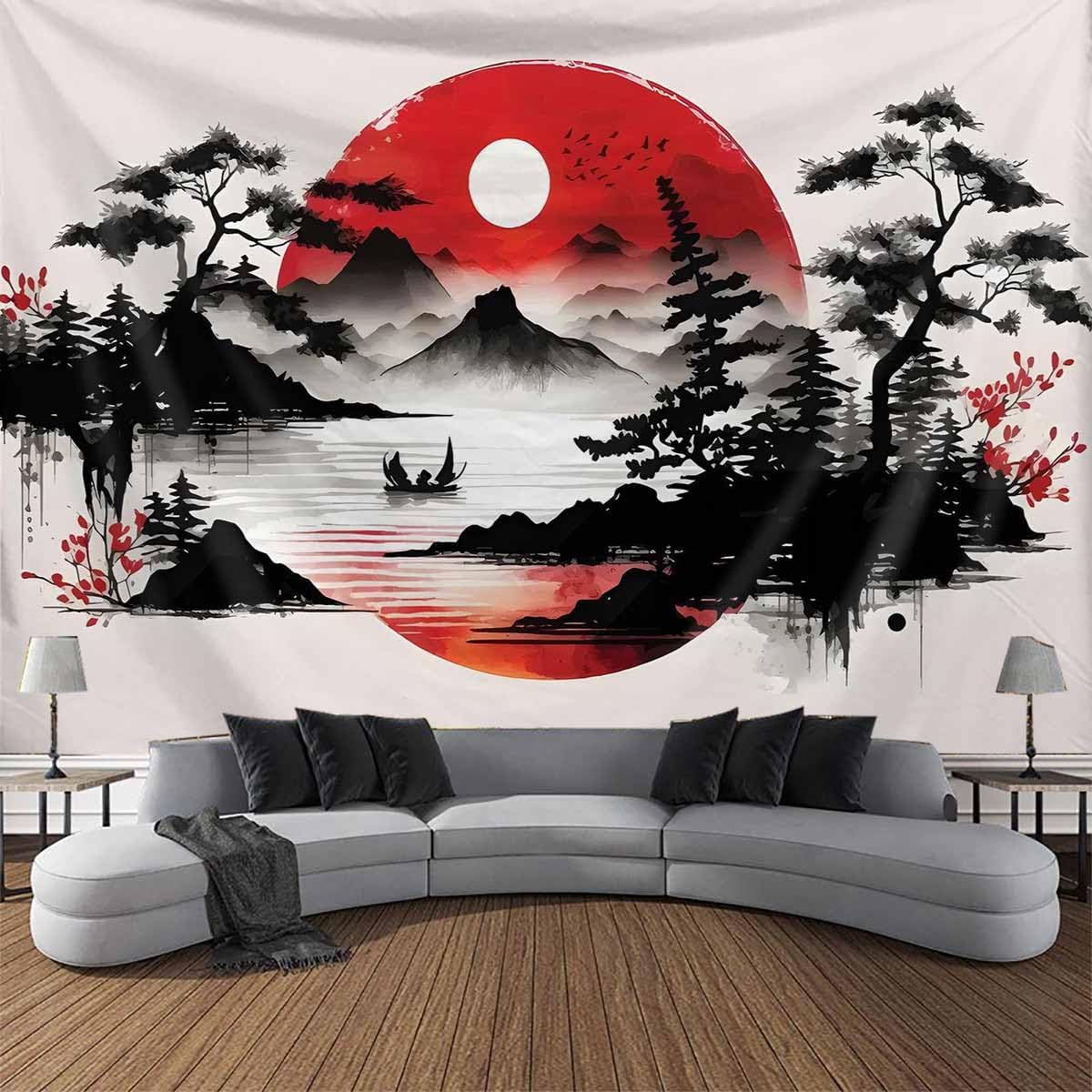 일본 산 풍경 태피스트리 벽화 아시아 선 스타일 태양  - Home Decor Under 100 리뷰 및 가격