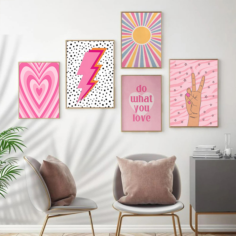 추상 핑크 번개 그라데이션 러브 하트 태양 벽 아트 캔 - Home Decor Minimal 리뷰 및 가격
