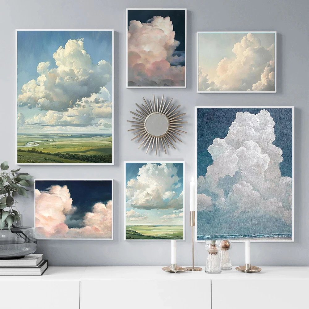 추상 미니멀리스트 대형 흰 구름과 푸른 하늘 풍경 예술 - Home Decor Minimal 리뷰 및 가격