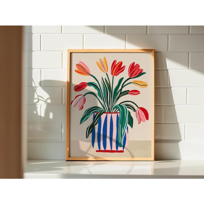 2개 튤립 꽃 캔버스 벽 예술, 프레임 없는 현대적인  - Home Decor Vase 리뷰 및 가격