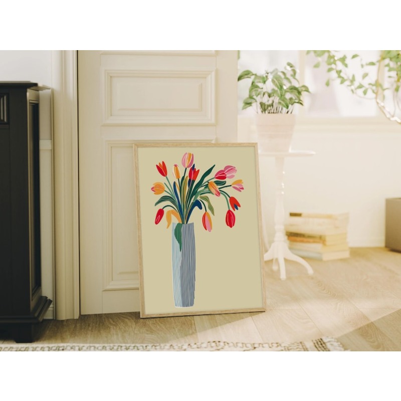2개 튤립 꽃 캔버스 벽 예술, 프레임 없는 현대적인  - Home Decor Vase 리뷰 및 가격