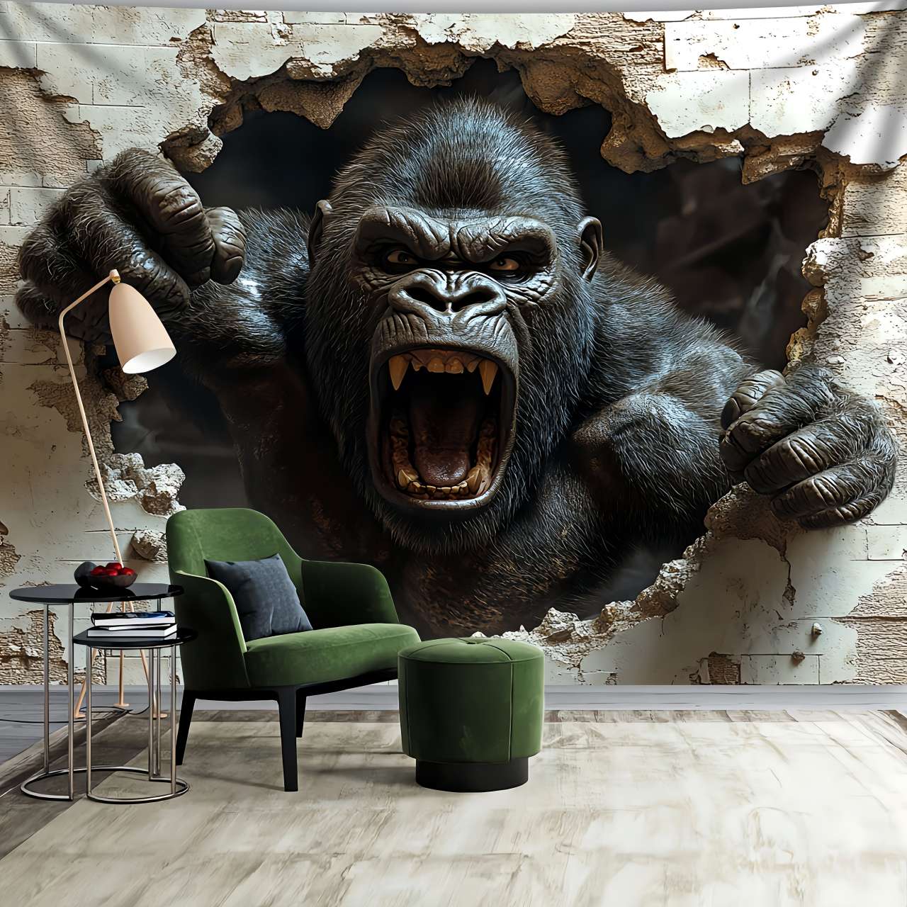 1pc 3D 동적 고릴라 벽 버스트 효과 인쇄 태피스트 - Home Decor Under 100 리뷰 및 가격